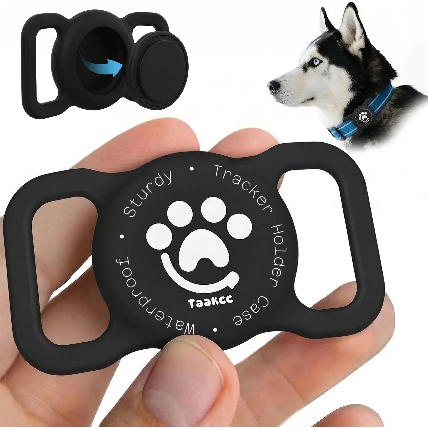 TAAKCC IP68 Waterpoof Dog Airtag Holder, Stretchy Silicone Full Body Covered Holder for Apple Air Tag for Dog Cat Collar