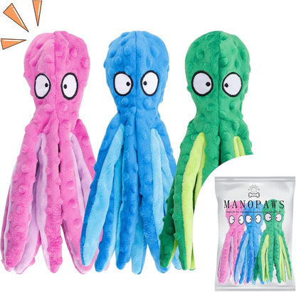 3 Pack Dog Toys for Small Dogs, Medium Dogs, Large Dogs, Puppy Teething Chew Toys, Aggressive Chewers, No Stuffing Crinkle Plush Dog Toys, Dog Squeaky Octopus Toys