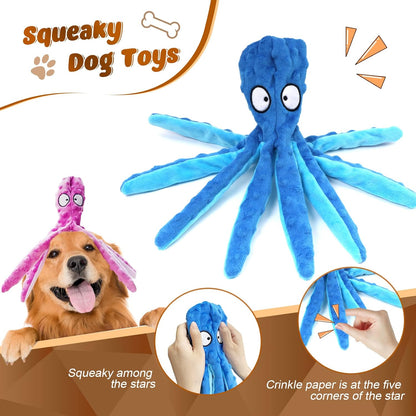 3 Pack Dog Toys for Small Dogs, Medium Dogs, Large Dogs, Puppy Teething Chew Toys, Aggressive Chewers, No Stuffing Crinkle Plush Dog Toys, Dog Squeaky Octopus Toys