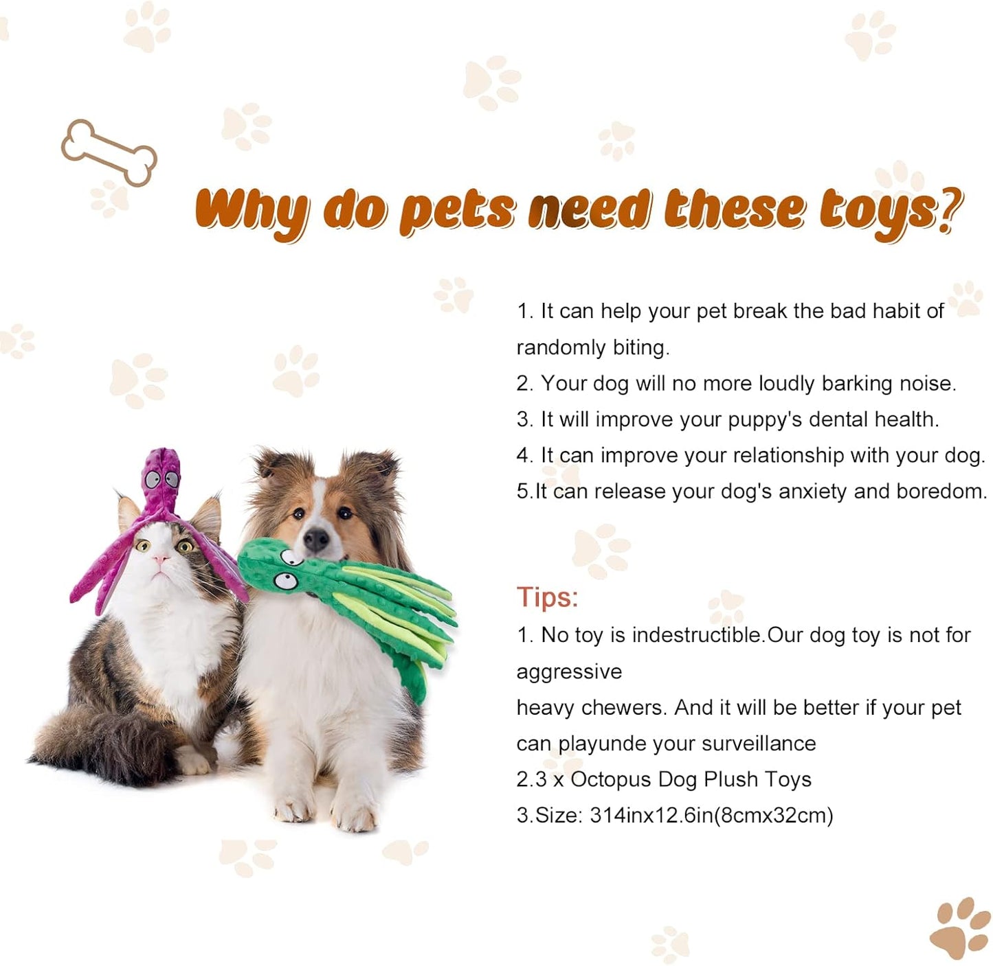 3 Pack Dog Toys for Small Dogs, Medium Dogs, Large Dogs, Puppy Teething Chew Toys, Aggressive Chewers, No Stuffing Crinkle Plush Dog Toys, Dog Squeaky Octopus Toys