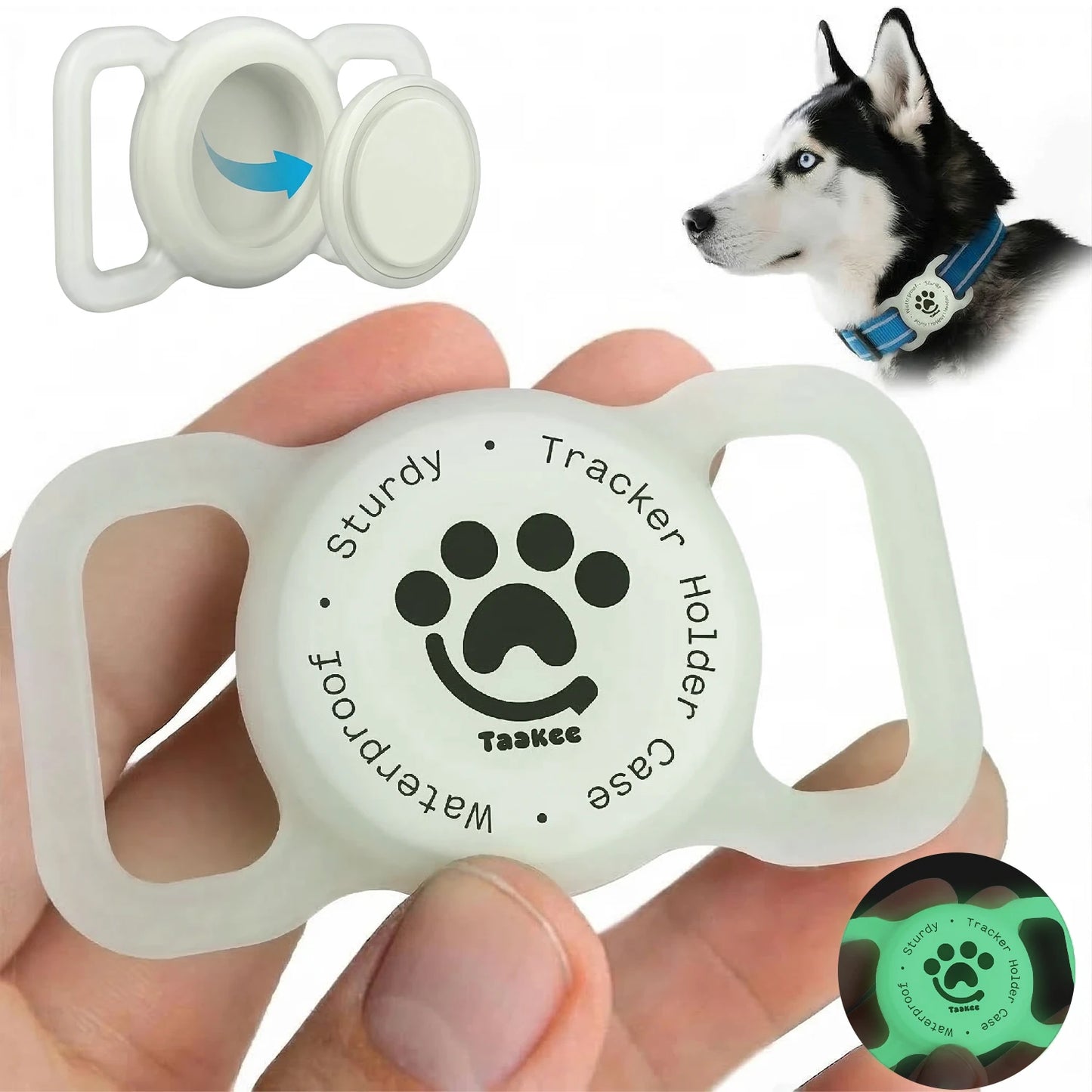 TAAKCC IP68 Waterpoof Dog Airtag Holder, Stretchy Silicone Full Body Covered Holder for Apple Air Tag for Dog Cat Collar